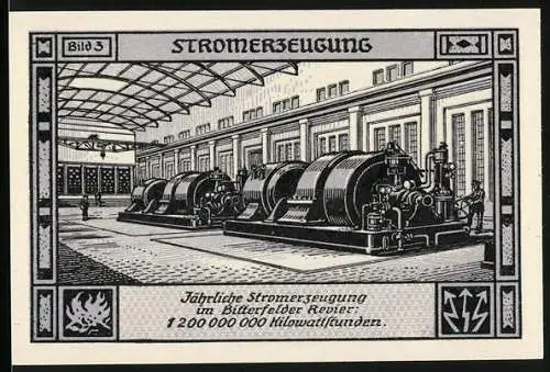 Notgeld Bitterfeld, 1921, 75 Pf, Stromerzeugung im Bitterfelder Revier  Kilowattstunden