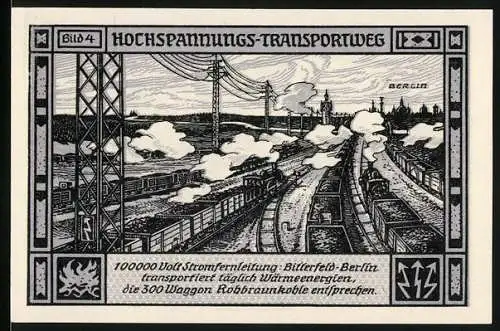 Notgeld Bitterfeld, 1921, 75 Pfennig, Hochspannungs-Transportweg und Industrielle Szene