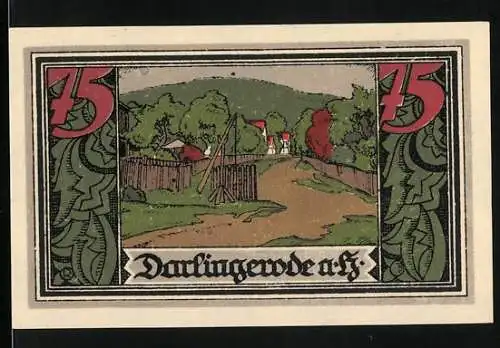 Notgeld Darlingerode a.H., 1921, 75 Pfennig, Landschaft und Hirschmotiv