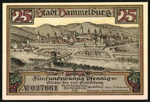 Notgeld Hammelburg, 1918, 25 Pfennig, Buchdrucker Johan Froben und Stadtansicht, Serie 037661