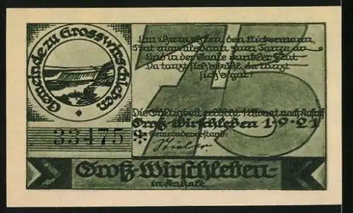 Notgeld Gross-Wirschleben 1921, 75 Pfennig, Tanzszene und Landschaftsabbildung