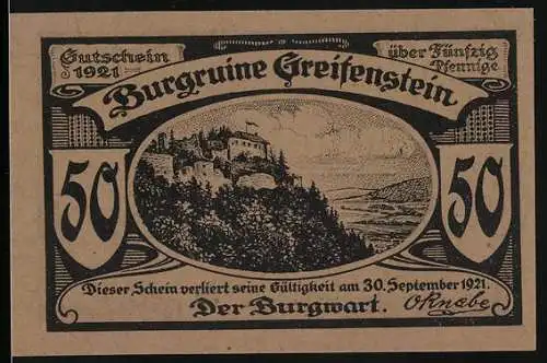 Notgeld Blankenburg 1921, 50 Pfennig, Gutschein mit Burgansicht und Gedicht über Blankenburg im Schwarzatal