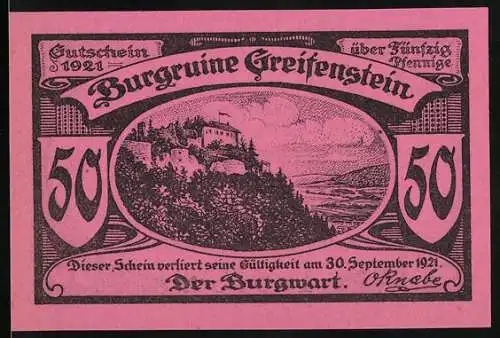 Notgeld Blankenburg 1921, 50 Pfennig, Gutschein mit Burgansicht Greifenstein, Gedicht