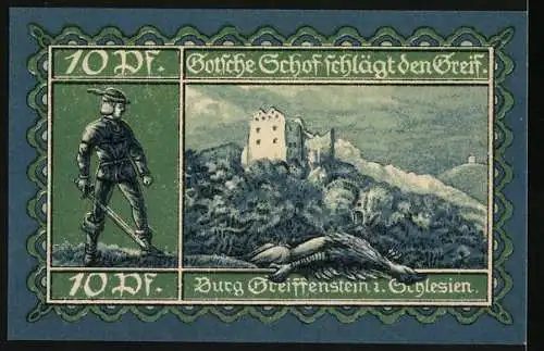 Notgeld Greiffenberg i. Schl., 1920, 10 Pfennig, Verwaltungsrat und Burg Greiffenstein Motiv