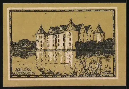 Notgeld Glücksburg 1920, 25 Pfennig, Schloss Glücksburg und Bekanntmachung auf Vorderseite