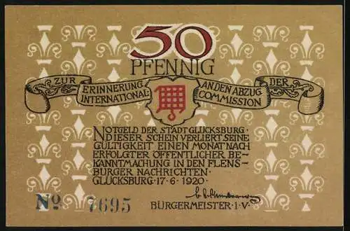 Notgeld Glücksburg, 1920, 50 Pfennig, Ostseebad, Segelboot und Küstenlandschaft