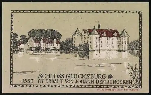 Notgeld Glücksburg 1920, eine Mark, Stadtwappen und Schloss Glücksburg Illustration