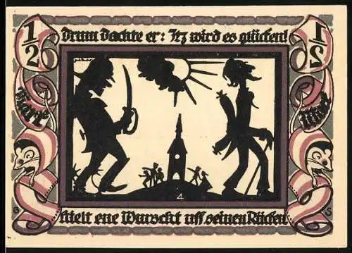 Notgeld Glauchau, 1921, 1 /2 Mark, Silhouettenszene mit Kirche