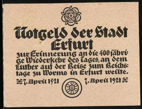 Notgeld - Umschlag Erfurt 1921, zur Erinnerung an Luthers Durchreise, Begrüssung Luthers, Gespräch mit Staupitz