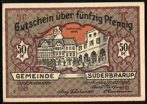 Notgeld Süderbrarup, 50 Pfennig, Markt Kiel 1848, Erhebung 24. März 1848, Nr. 17480