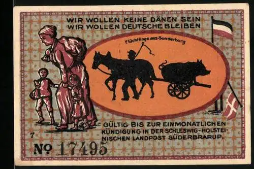 Notgeld Süderbrarup, 1921, 50 Pfennig, Flüchtlinge und Bombardement von Sonderburg, Gemeinde Süderbrarup