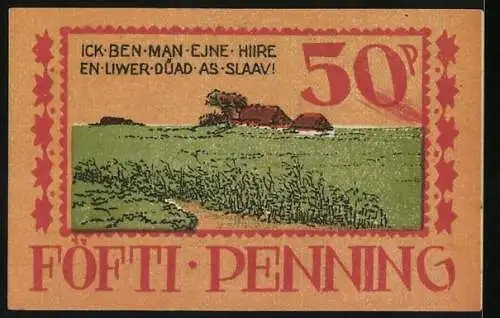 Notgeld Langenhorn 1921, 50 Pf, Gutschein der Gemeinde mit Wappen und Landschaftsbild