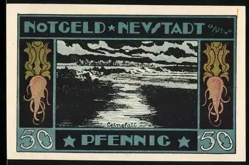 Notgeld Neustadt 1921, 50 Pfennig, Leinefall und Schloss mit Stadtwappen