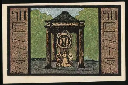 Notgeld Neustadt 1921, 50 Pfennig, Woynabrücke und Schloss Ricklingen