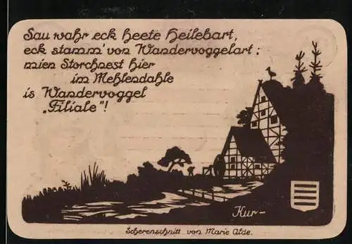 Notgeld Nöschenrode, 1921, 25 Pfennig, Scherenschnitt von Marie Alde und Gemeindewappen