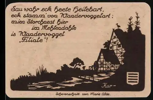 Notgeld Nöschenrode, 1921, 25 Pfennig, Silhouettenschnitt und Wappen der Gemeinde