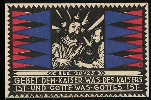 Notgeld Lübeck 1921, 25 Pfennig, Gebet dem Kaiser und Kirche mit Kelchen