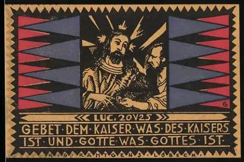 Notgeld Lübeck, 1921, 50 Pfennig, religiöses Motiv mit Bibelzitat und Kelchen, Ausgabe 20. Juni 1921