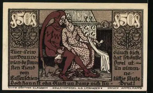 Notgeld Braunschweig, 1921, 50 Pfennig, Braunschweigische Staatsbank mit Pferd und Eulenspiegel als Liebhaber