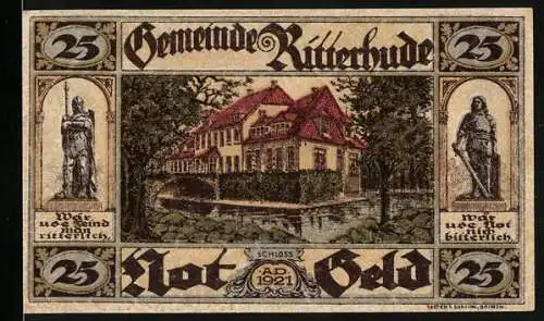 Notgeld Ritterhude 1921, 25 Pfennig, Schloss und Ritterfiguren