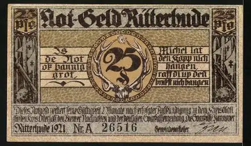 Notgeld Ritterhude 1921, 25 Pfennig, Schloss und Ritterfiguren