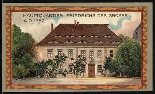 Notgeld Rossbach, 1920, 50 Pfennig, Hauptquartier Friedrichs des Grossen, Pferd und landwirtschaftliche Werkzeuge