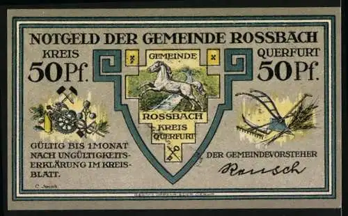 Notgeld Rossbach 1757, 50 Pf, Friedrich der Grosse beobachtet durch Dachluke den Feind