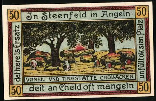 Notgeld Steinfeld, 1920, 50 Pfennig, Gebäude, Landschaft und Steinen