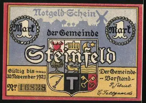 Notgeld Steinfeld, 1921, 1 Mark, Beschirm uns Gott vor Wohnungsnot, gültig bis 30. November 1921