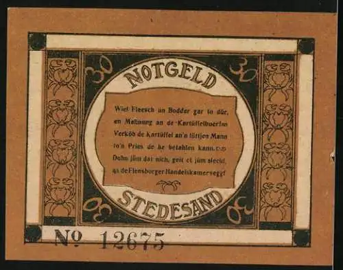 Notgeld Stedesand 1920, 30 Pfennig, Illustration von Bauern und landwirtschaftlicher Arbeit