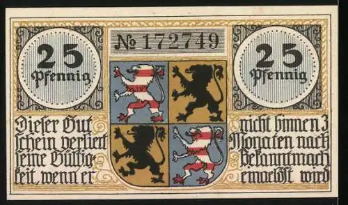 Notgeld Hildburghausen, 25 Pfennig, Stadtansicht und Wappen, Nr. 172749