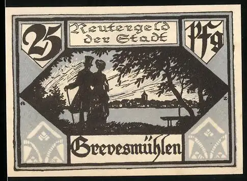 Notgeld Grevesmühlen, 1922, 25 Pfennig, Stadtansicht und Gedicht, Gültigkeit bis 30. April 1922