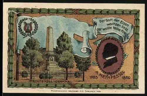 Notgeld Stadtilm, 1921, 5 Pfennig, Methfessel-Denkmal und Stadtfilm-Wappen