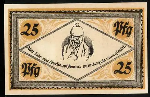 Notgeld Stolzenau 1921, 25 Pfennig, Bildnis des Dichters Wilhelm Busch und Spruch