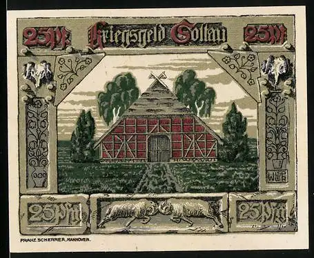 Notgeld Soltau, 1920, 25 Pfennig, Bauernhaus und Eisernes Kreuz mit Eichenlaub