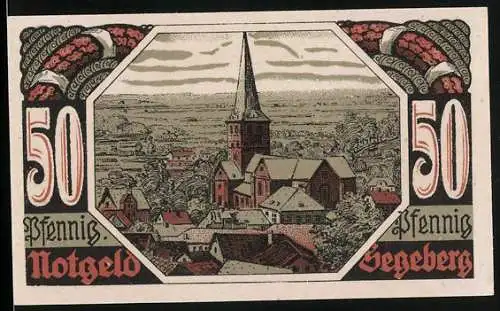 Notgeld Segeberg, 1920, 50 Pfennig, Stadtansicht und Burg im Jahre 1600