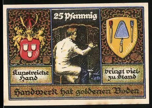 Notgeld Stolzenau 1921, 25 Pfennig, kunstreiche Hand bringt viel zu Stand