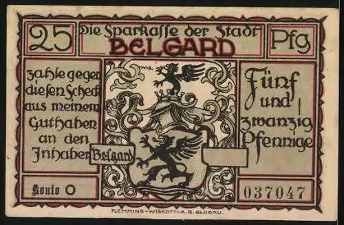 Notgeld Belgard, 25 Pfennig, Totenkopf-Reiter unter Friedrich dem Grossen, Sparkasse der Stadt Belgard