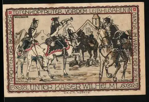 Notgeld Belgard, 75 Pfennig, Totenkopfreiter vor dem Leib-Husaren in Danzig, 1914-1918