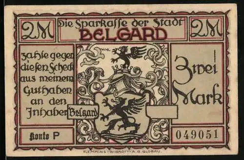 Notgeld Belgard, 3 Mark, Die Sparkasse der Stadt Belgard, 049051, Totenopfer, Reiter im Grossen Kriege