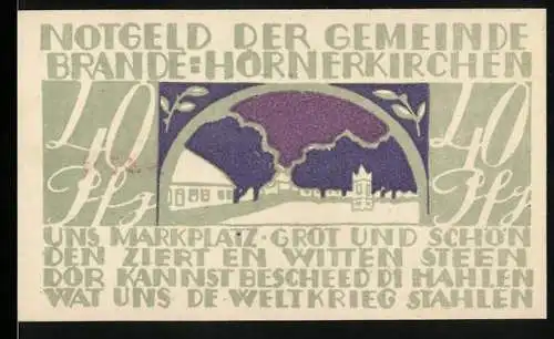 Notgeld Brande-Hörnerkirchen, 1922, 40 Pf, Marktplatz-Motiv, Gültigkeit bis 31. Januar 1922, Seriennummer 5313