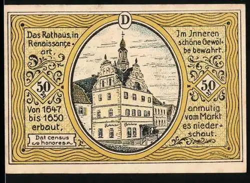 Notgeld Colditz, 1921, 50 Pfennig, Rathaus und Wappen der Stadt, Sachsen