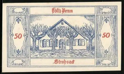 Notgeld Gross Nordende 1921, 50 Penn, Gebäude und Wappen der Gemeinde Gr. Nordende