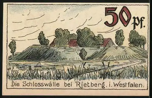 Notgeld Rietberg i. W., 1921, 50 Pf., Gutschein der Stadt Rietberg, Schlosswälle bei Rietberg i. Westfalen