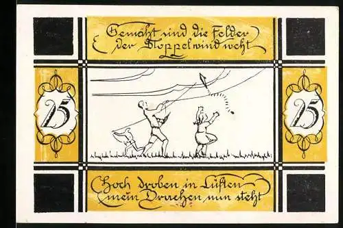 Notgeld Bilsen 1921, 25 Pfennig, Kinder mit Drachen auf Feld