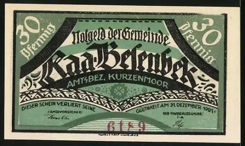 Notgeld Raa-Besenbek, 1921, 30 Pfennig, Milchende Frau neben Kuh und Inschrift Arbeit ist des Bürgers Zierde