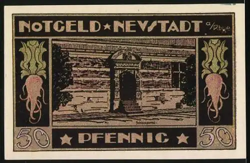 Notgeld Neustadt 1921, 50 Pfennig, Schloss und Gebäudeillustration