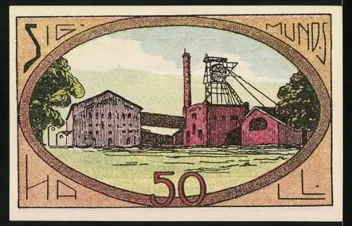 Notgeld Neustadt 1921, 50 Pf, Landwirtschaft und Industrie-Illustration