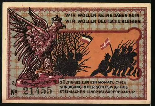 Notgeld Süderbrarup, 50 Pfennig, Gutschein über fünfzig Pfennig mit Landkarte und patriotischem Motiv Nr. 21455