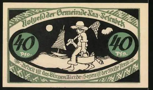 Notgeld Raa-Besenbek 1921, 40 Pfennig, Gültigkeit bis 31. Dezember 1921, Fischer mit Boot und Netz